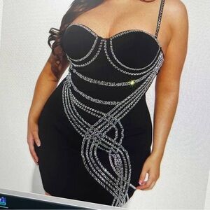 Fashion Nova Black and Silver Midi Dress